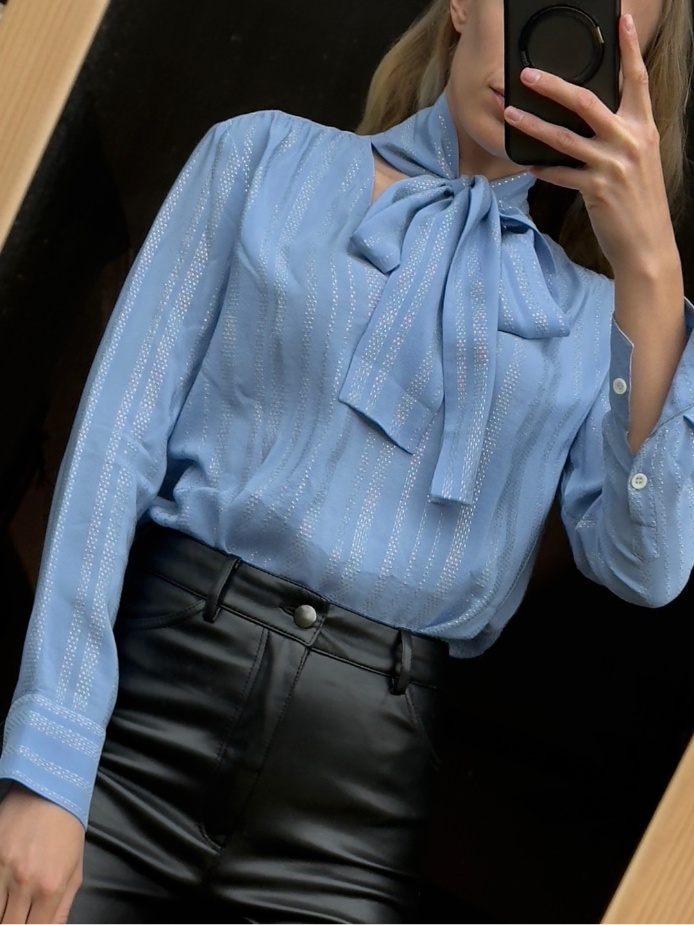 Altuzarra 93%silk, size:34(Italy) Light Blue Tie-Neck Blouse - Women's Top